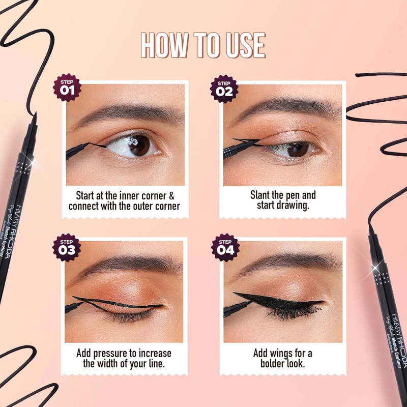 Hilary Rhoda Deep Black Sketch Eyeliner | Waterproof | Deep Black Matte Finish | Smudge-Proof & Long-Lasting Eyeliner for Women | Quick Dry | One Stroke Precision Tip | 1.2g thumbnail 6